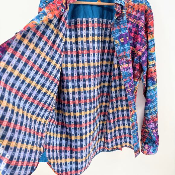 Luchiano Visconti Colorful Button Down Shirt Mens XL Art to Wear Kaleidoscope - Picture 4 of 10